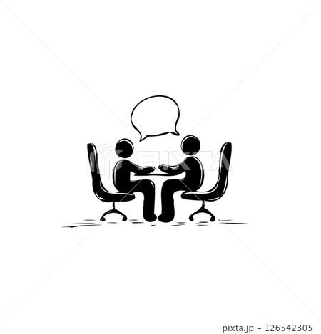 Stylized depiction of two individuals engaging in conversation or discussion 126542305