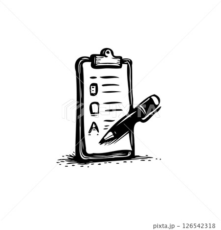 Sketch depiction of a checklist on a clipboard with a pen for task completion Sketch depiction of a checklist on a clipboard with a pen for task completion 126542318