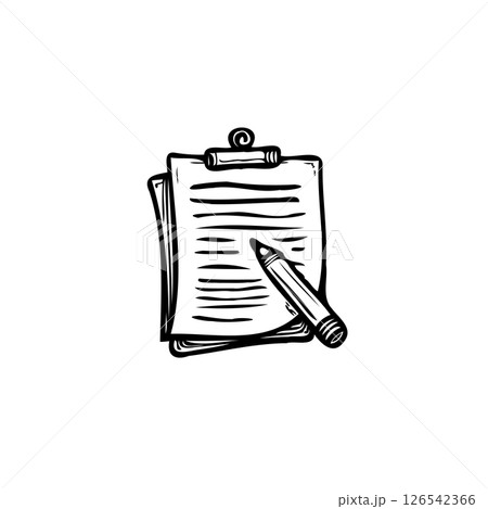 Hand-drawn illustration of a clipboard with paper and a pencil, notes taking Hand-drawn illustration of a clipboard with paper and a pencil, notes taking 126542366