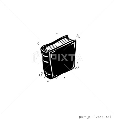 Monochrome depiction of closed hardcover book with simplified illustrative style 126542381