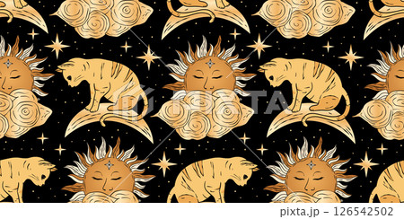 Whimsical at Moon Sun Star Seamless Vector Pattern Mystical Element On Dark Celestial Alchemy Background Whimsical at Moon Sun Star Seamless Vector Pattern Mystical Element On Dark Celestial Alchemy Background 126542502