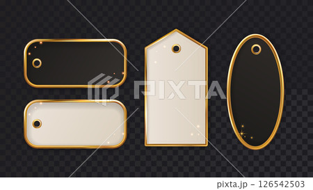 Gold Tag Gift Sale Price Luxury 3d Set Frame Label Border Vintage Christmas Xmas Vector Badge 126542503
