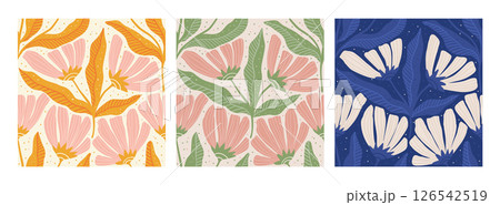 Bold Daisy Flower Boho Vintage Pattern Pastel Floral Seamless Background Motif Bohemian Ethnic Trendy Style Bold Daisy Flower Boho Vintage Pattern Pastel Floral Seamless Background Motif Bohemian Ethnic Trendy Style 126542519