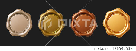 Wax Seal Stamp 3d Isolated Gold Metallic Ancient Background Vintage Old Letter Message Certificate Tag 126542538