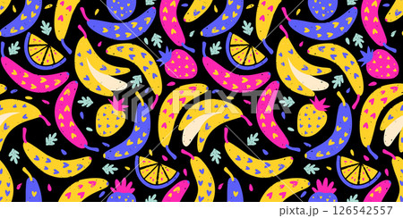 Tropical Exotic Fruit Pattern Crayon Bg Banana Strawberry Lemon Texture Summer Vector Chalk Seamless Abstract Background Organic Mix Tropical Exotic Fruit Pattern Crayon Bg Banana Strawberry Lemon Texture Summer Vector Chalk Seamless Abstract Background Organic Mix 126542557