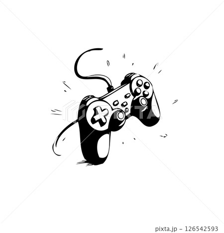 Stylized Gaming Controller Illustration in Black and White for Entertainment 126542593
