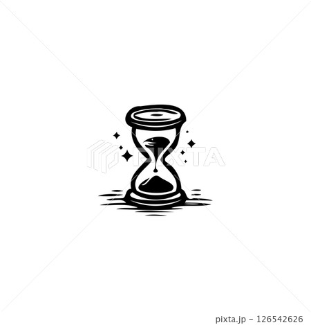 Hourglass emblem representing time flow and timeless essence in monochromatic style 126542626