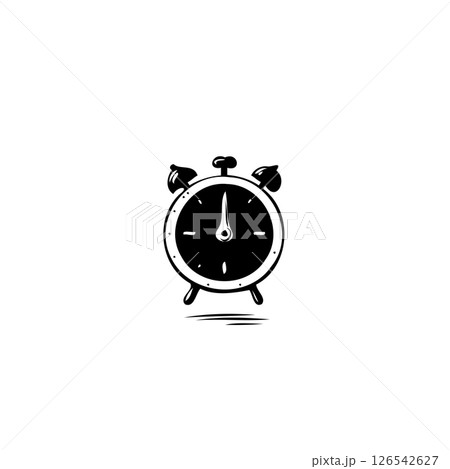 Stylized monochrome drawing of an alarm clock against a minimalist background 126542627