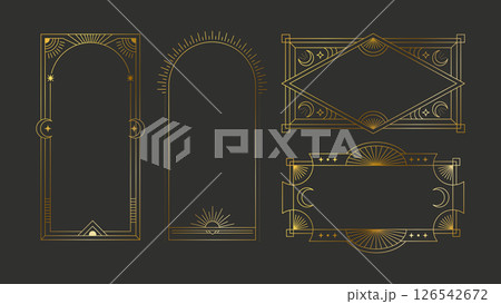 Golden Frame Art Deco Set Geometric Card Border Banner Element Line Modern Vector Elegant Vintage Boho Celestial Luxury Art Nouveau Collection 126542672