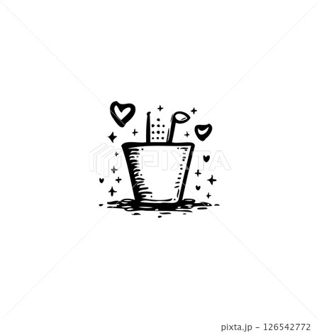 Minimalist beverage cup illustration with hearts and charming star accents 126542772