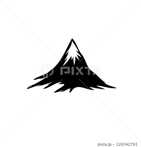 Stylized mountain peak illustration in monochrome for outdoor adventure branding 126542791