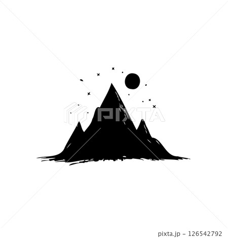 Silhouette mountains and stars under the moon simple vector drawing design 126542792