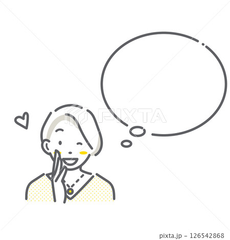 笑顔の女性と吹き出しのセット　シンプルでお洒落な線画イラスト 126542868