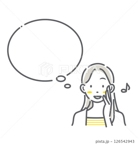 笑顔の女性と吹き出しのセット シンプルでお洒落な線画イラスト 笑顔の女性と吹き出しのセット シンプルでお洒落な線画イラスト 126542943