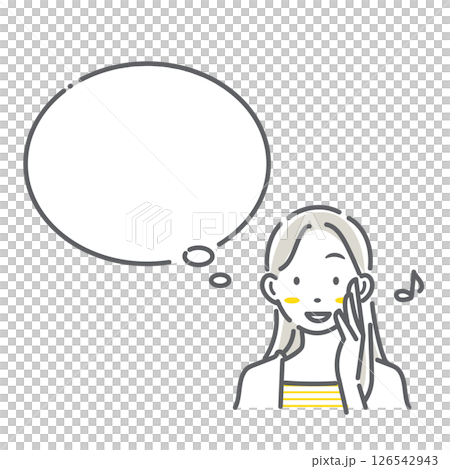 笑顔の女性と吹き出しのセット シンプルでお洒落な線画イラスト 笑顔の女性と吹き出しのセット シンプルでお洒落な線画イラスト 126542943