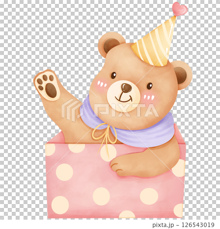 Hand-painted watercolor birthday bear 126543019