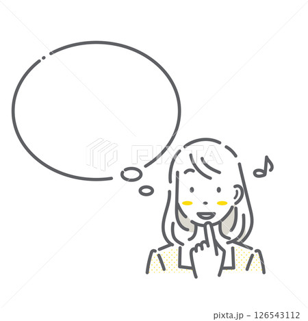 笑顔の女性と吹き出しのセット　シンプルでお洒落な線画イラスト 126543112