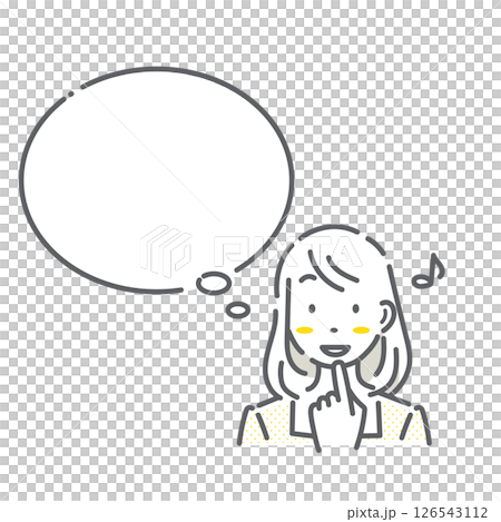 笑顔の女性と吹き出しのセット　シンプルでお洒落な線画イラスト 126543112