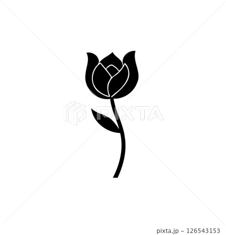Elegant Single Black Rose Silhouette on White Background for Minimalist Designs 126543153