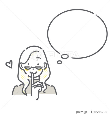 笑顔の女性と吹き出しのセット　シンプルでお洒落な線画イラスト 126543220