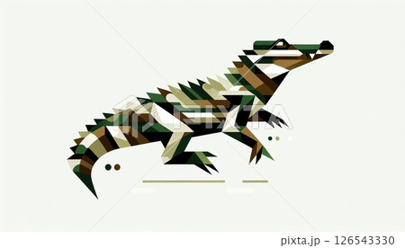 几何学模様のあるスリムなワニのミニマリストイラスト 几何学模様のあるスリムなワニのミニマリストイラスト 126543330