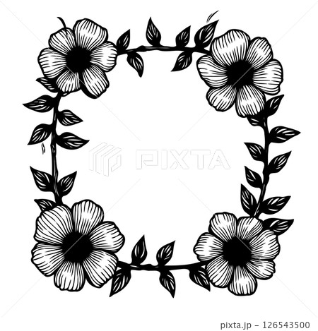 Stylized Floral Frame: Ornate Botanical Square for Creative Designs Stylized Floral Frame: Ornate Botanical Square for Creative Designs 126543500