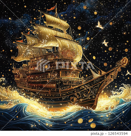 星の海を越えて福を運ぶ伝説の宝の船 星の海を越えて福を運ぶ伝説の宝の船 126543594