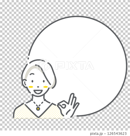 A set of smiling women and frames - simple and stylish line drawing illustrations 126543623