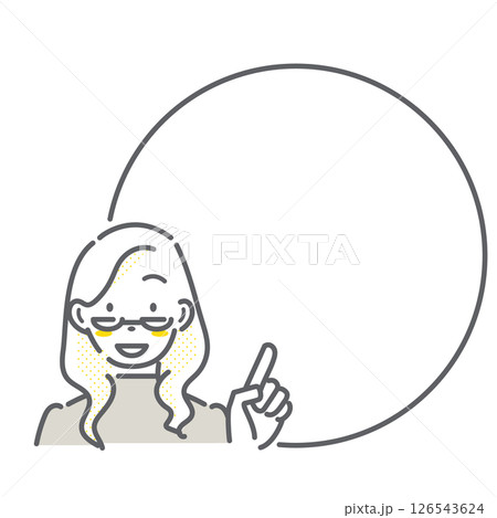 笑顔の女性とフレームのセット　シンプルでお洒落な線画イラスト 126543624