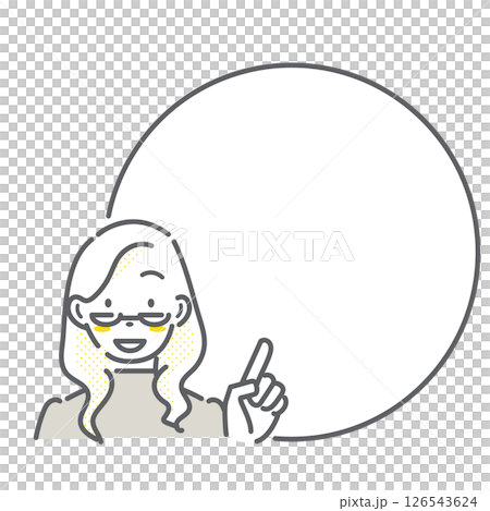 笑顔の女性とフレームのセット　シンプルでお洒落な線画イラスト 126543624