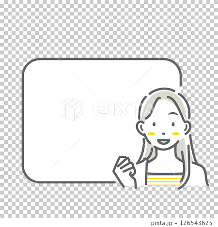 A set of smiling women and frames - simple and stylish line drawing illustrations 126543625