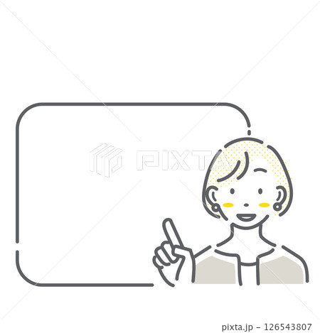 笑顔の女性とフレームのセット　シンプルでお洒落な線画イラスト 126543807