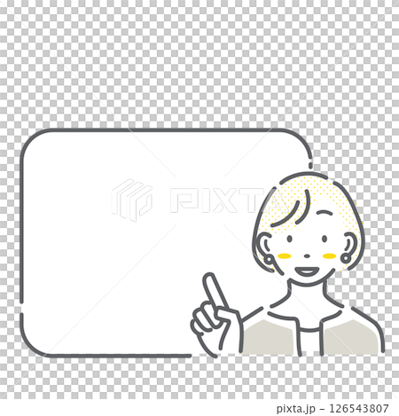 笑顔の女性とフレームのセット　シンプルでお洒落な線画イラスト 126543807