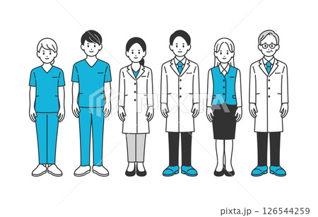 医者・看護師・医療事務の男女全身セット【人物ベクターイラスト素材】 医者・看護師・医療事務の男女全身セット【人物ベクターイラスト素材】 126544259