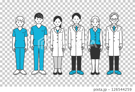 醫生，護士，醫務室工作人員男性和女性全身套裝[人物矢量插圖素材] 126544259