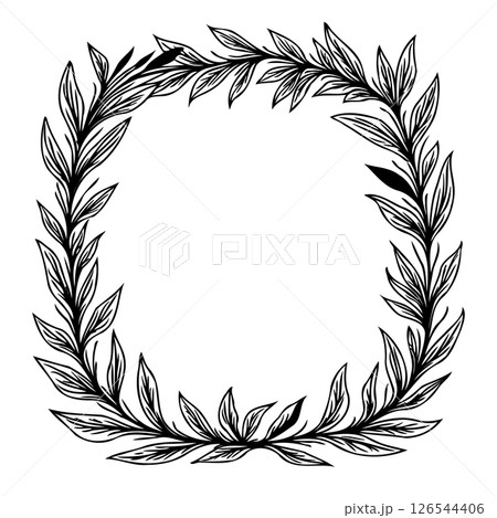 Botanical square frame of hand-drawn foliage, perfect for monograms and layouts 126544406