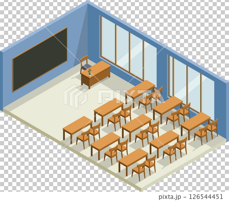 Isometric classroom interior with blackboard Isometric classroom interior with blackboard 126544451
