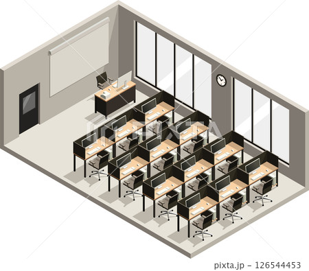 Isometric school computer lab classroom interior 126544453