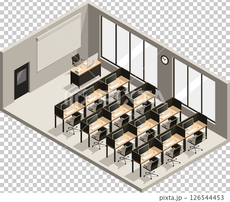 Isometric school computer lab classroom interior 126544453