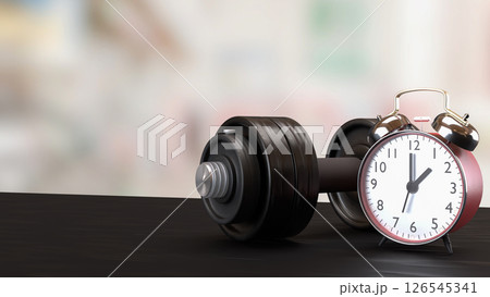 The Dumbbell and clock for Health or fitness concept 3d Rendering. 126545341