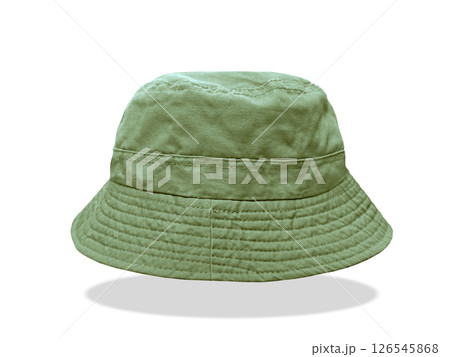 Green bucket hat floating on white background. Green bucket hat floating on white background. 126545868