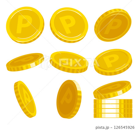 シンプルなゴールドのポイントコイン イラスト イメージ 素材 セット まとめ売り 126545926