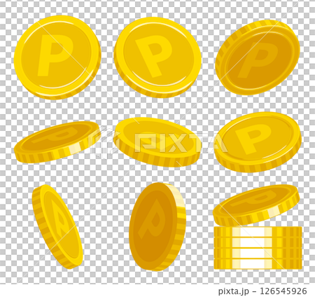 シンプルなゴールドのポイントコイン イラスト イメージ 素材 セット まとめ売り 126545926