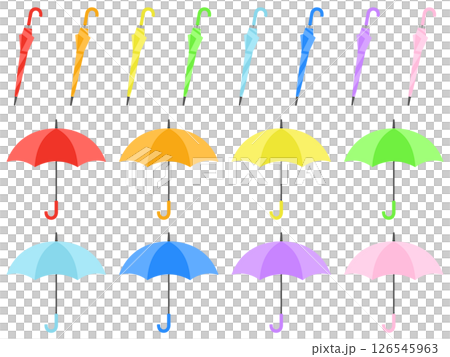 收起和打開的雨傘的簡單插圖 色彩鮮豔的8色套裝 收起和打開的雨傘的簡單插圖 色彩鮮豔的8色套裝 126545963