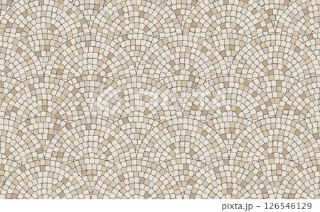 円形の細かい石畳背景ベージュ 126546129