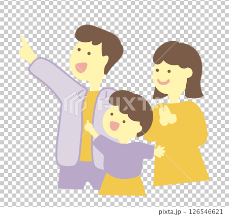 Flat touch illustration of a family pointing Flat touch illustration of a family pointing 126546621