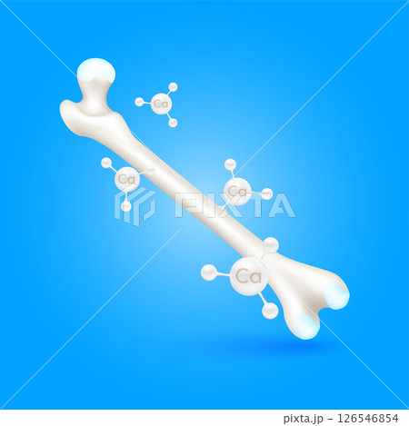 Healthy bone leg with calcium around. Vitamins minerals logo products template design. Medical food supplement concepts. 3D Realistic Vector EPS10. 126546854