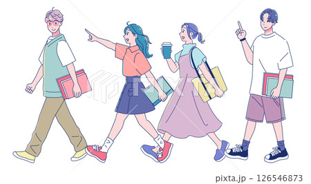 歩いているアニメタッチの男女の学生 歩いているアニメタッチの男女の学生 126546873