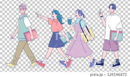 動漫風格男女學生散步 126546873