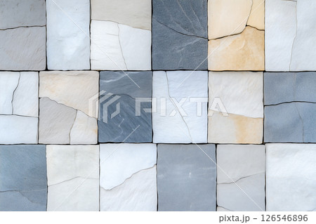 Wall made of stone tiles with a few missing pieces 126546896